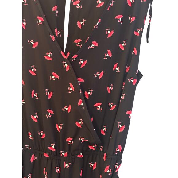 19 COOPER Women's Black/red Floral-print Tie-waist Ruched-hem Jumpsuit Small - Picture 10 of 12